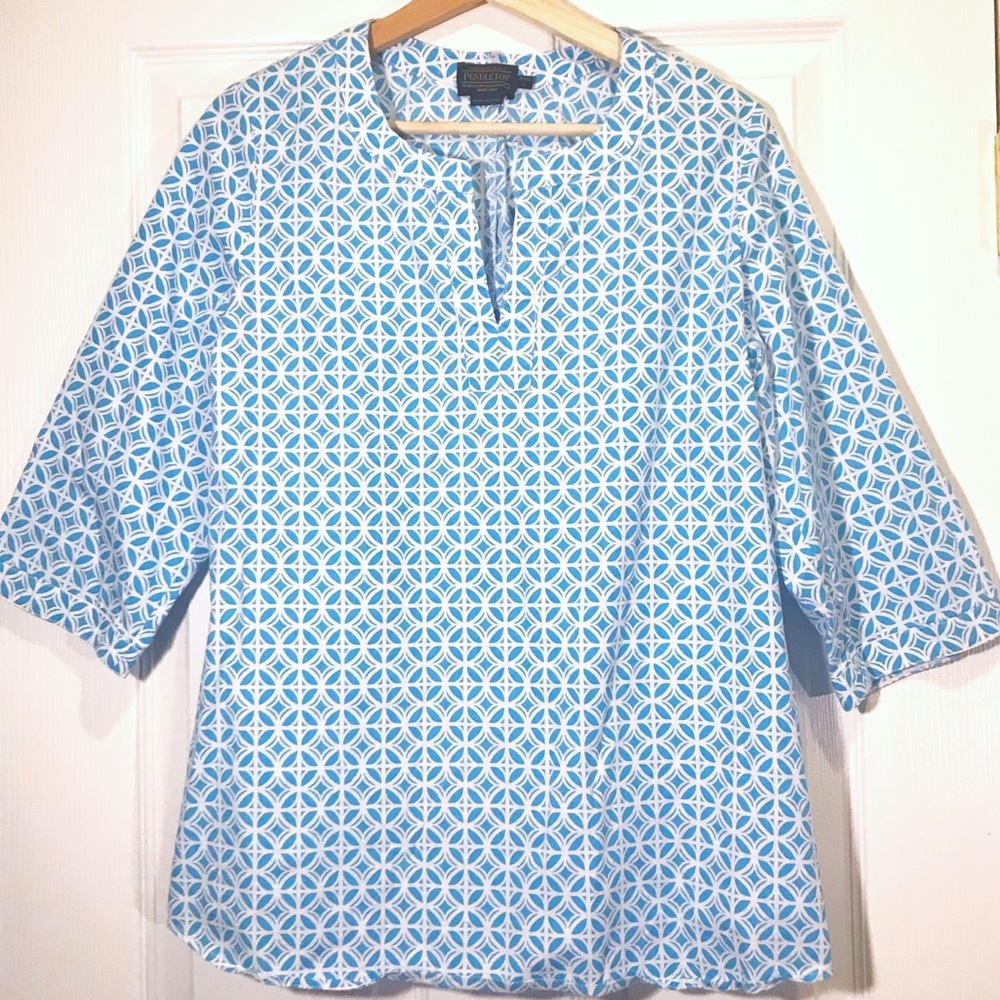 Pendleton Blue and White Geometric Print atop